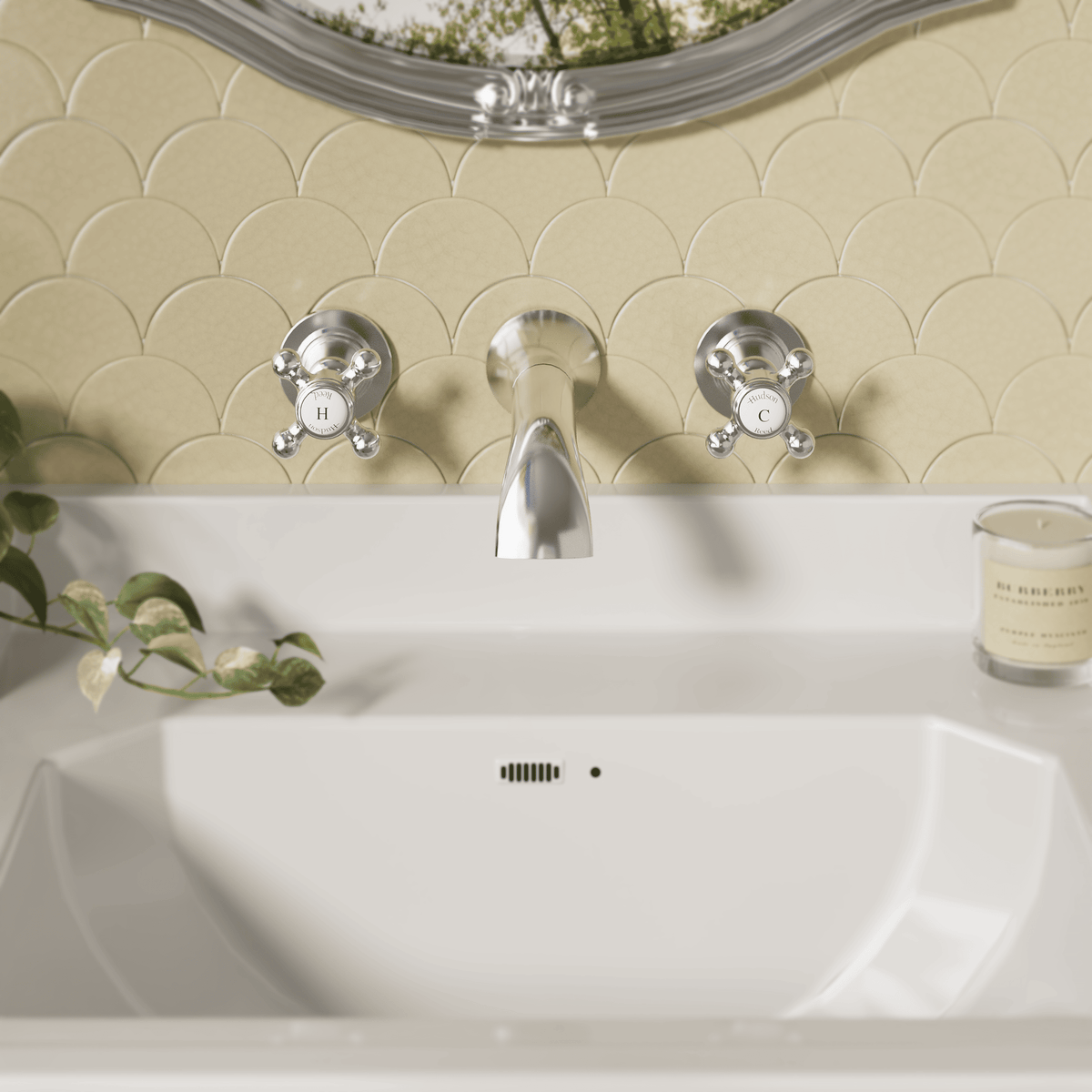 Claremont Topaz Crosshead 3-Hole Wall Mounted Basin Mixer Tap