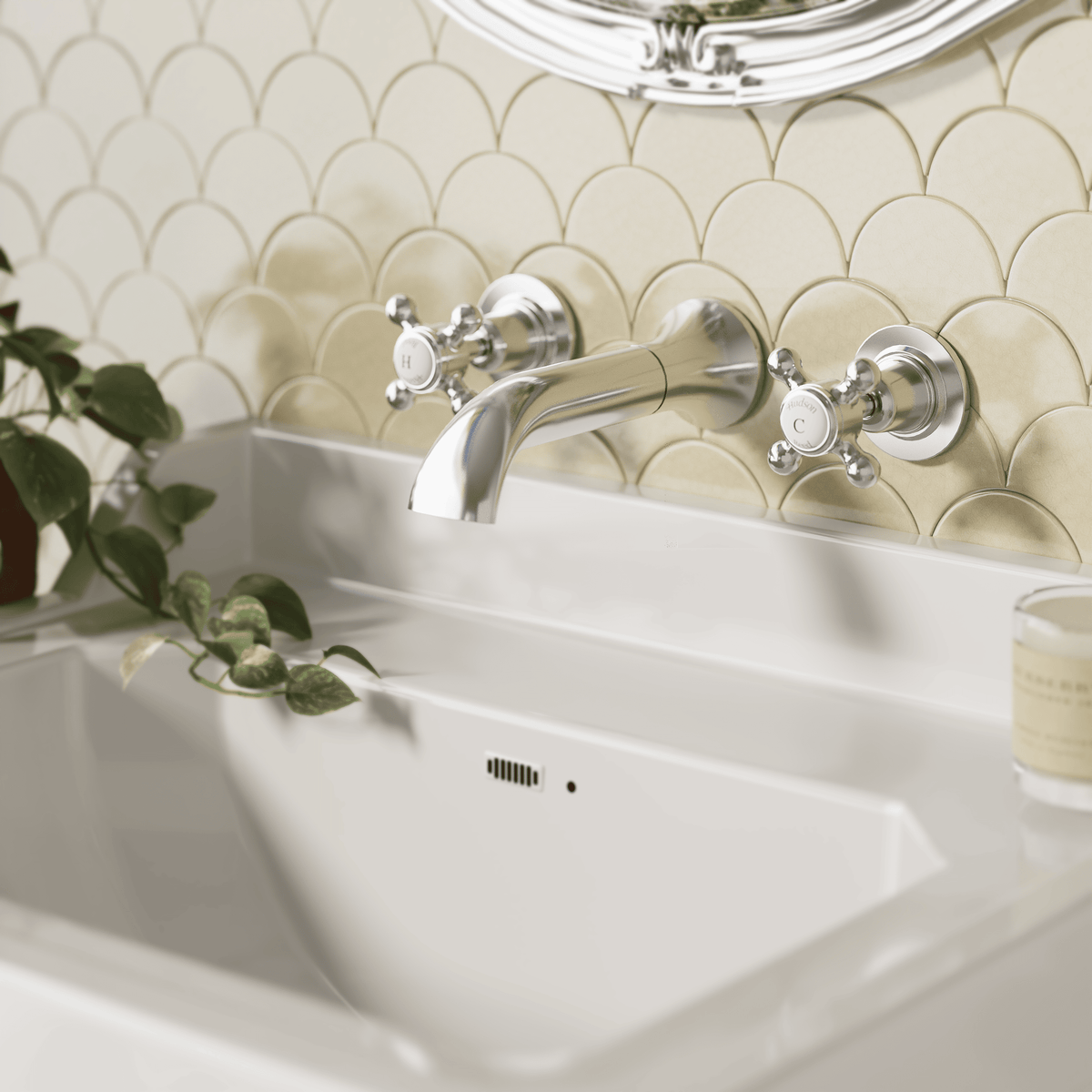 Claremont Topaz Crosshead 3-Hole Wall Mounted Basin Mixer Tap