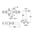 Claremont Topaz Crosshead 3-Hole Wall Mounted Basin Mixer Tap