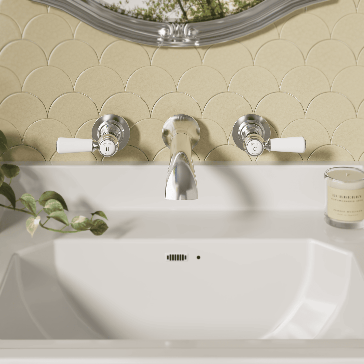 Claremont Topaz Lever 3 Hole Wall Mounted Basin Mixer Tap