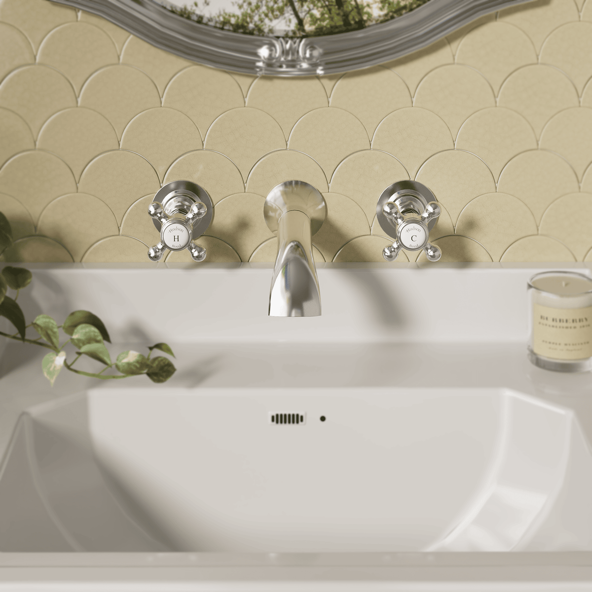 Claremont Crosshead Topaz 3-Hole Wall Mounted Basin Mixer Tap