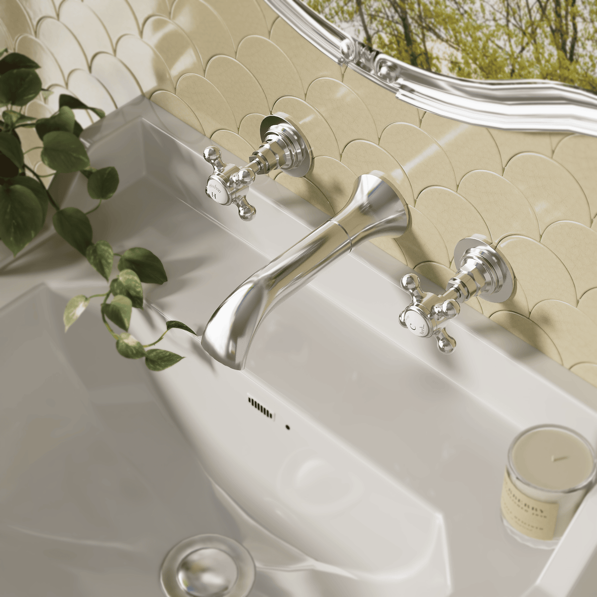 Claremont Crosshead Topaz 3-Hole Wall Mounted Basin Mixer Tap