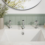 Claremont Topaz Hexagonal Collar 3 Hole Basin Mixer Tap with Pop Up Waste