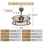 18 Inch Farmhouse Distressed Metal Caged Ceiling Fan with Lights and Remote, 6 Speeds DC Motor Bladeless Fandelier Ceiling Fan