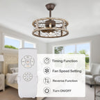 18 Inch Farmhouse Distressed Metal Caged Ceiling Fan with Lights and Remote, 6 Speeds DC Motor Bladeless Fandelier Ceiling Fan