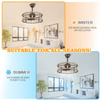 18 Inch Farmhouse Distressed Metal Caged Ceiling Fan with Lights and Remote, 6 Speeds DC Motor Bladeless Fandelier Ceiling Fan