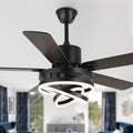 52 Inch Modern Ceiling Fan with LED Light and Remote Control, 6 Speeds DC Motor Reversible Ceiling Fan with DIY Shade