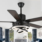 52 Inch Modern Ceiling Fan with LED Light and Remote Control, 6 Speeds DC Motor Reversible Ceiling Fan with DIY Shade