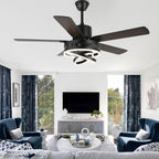 52 Inch Modern Ceiling Fan with LED Light and Remote Control, 6 Speeds DC Motor Reversible Ceiling Fan with DIY Shade