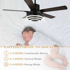 52 Inch Modern Ceiling Fan with LED Light and Remote Control, 6 Speeds DC Motor Reversible Ceiling Fan with DIY Shade