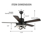 52 Inch Modern Ceiling Fan with LED Light and Remote Control, 6 Speeds DC Motor Reversible Ceiling Fan with DIY Shade
