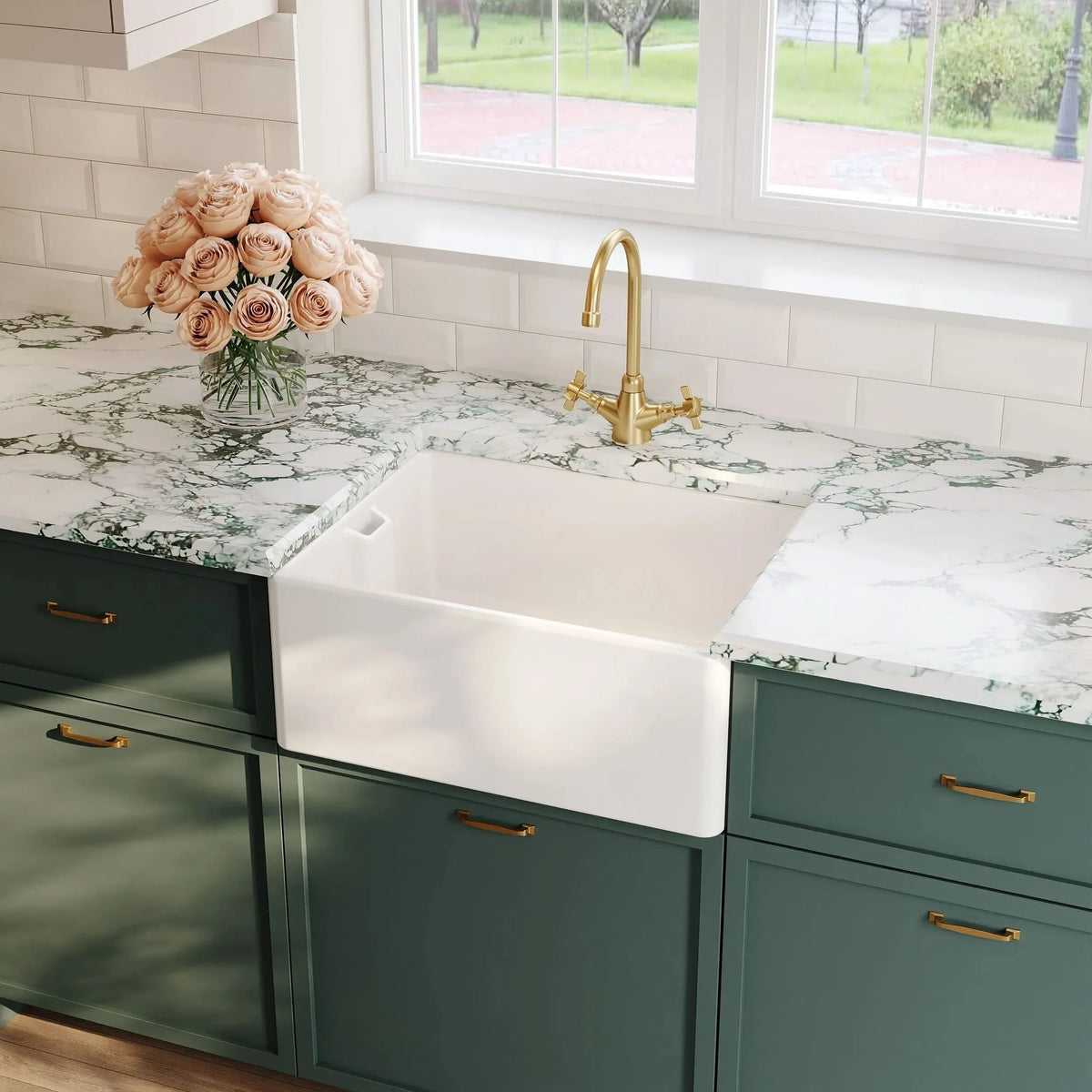 Inspire Single Bowl Belfast Sink With Offset Waste And Weir Overflow