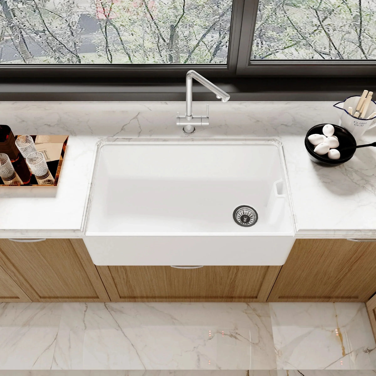 Inspire Single Bowl Belfast Sink With Offset Waste And Weir Overflow