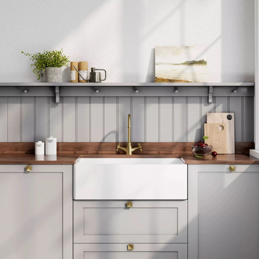 Inspire Single Bowl Belfast Sink With Offset Waste And Weir Overflow