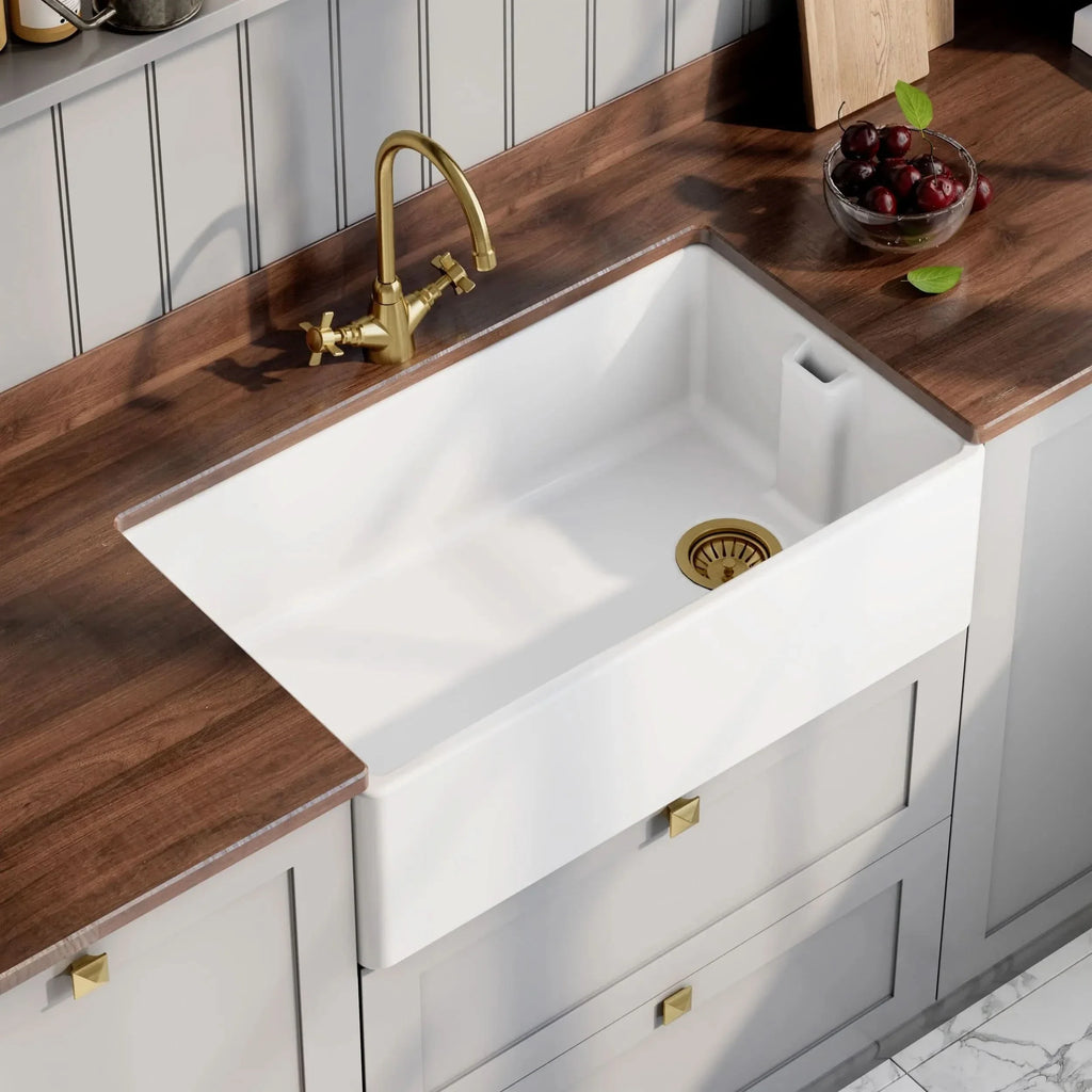 Inspire Single Bowl Belfast Sink With Offset Waste And Weir Overflow