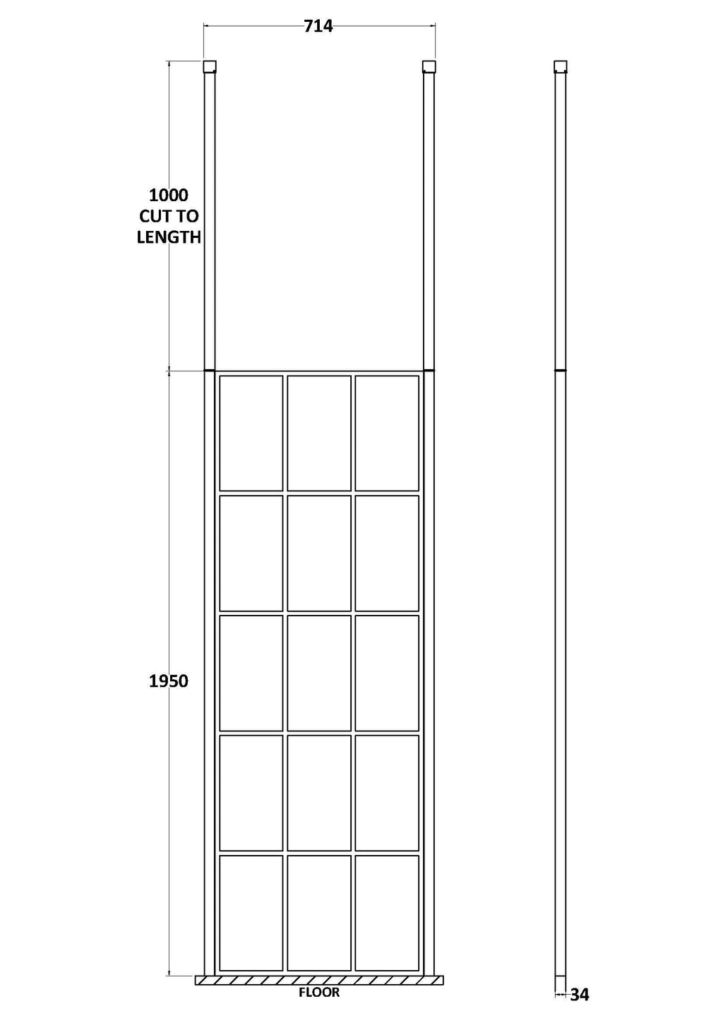 Aspect 8mm Glass Frame Wetroom Panel With Ceiling Posts - Matt Black