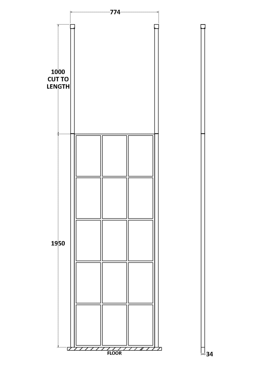 Aspect 8mm Glass Frame Wetroom Panel With Ceiling Posts - Matt Black