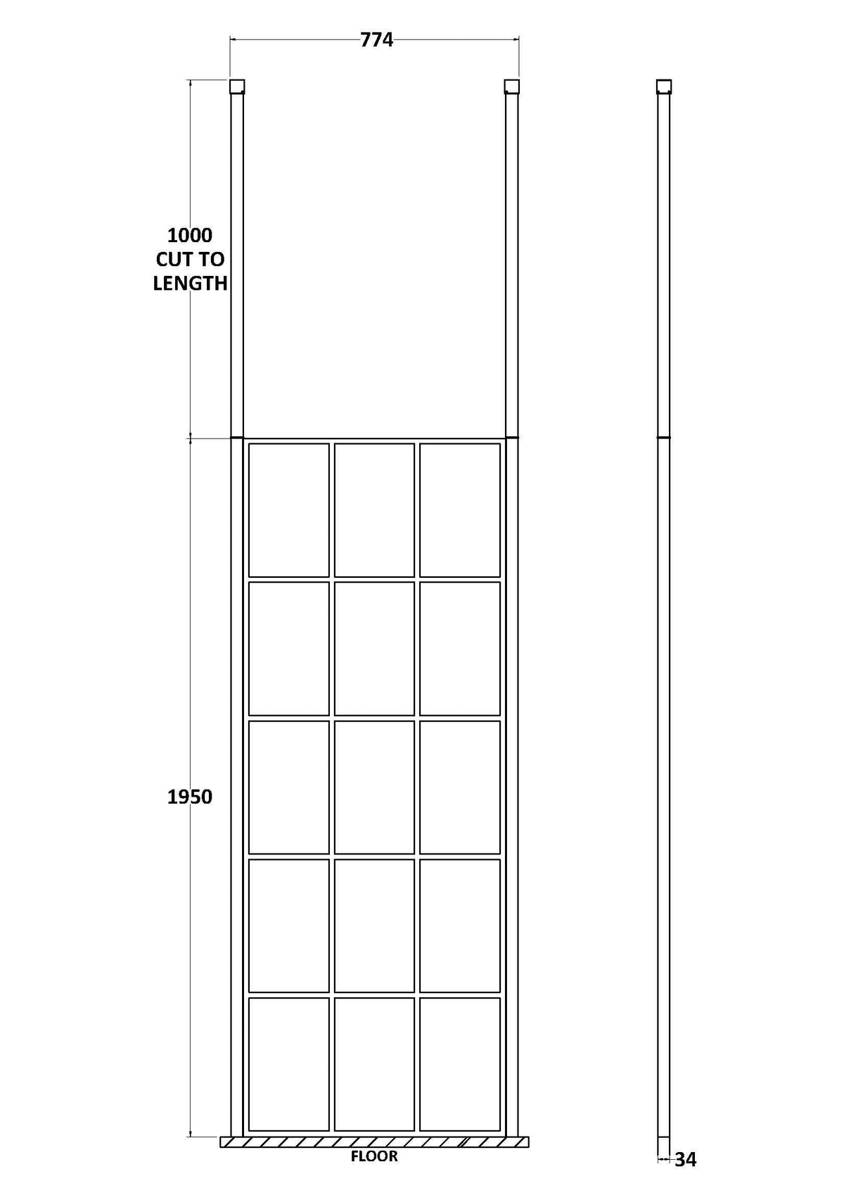 Aspect 8mm Glass Frame Wetroom Panel With Ceiling Posts - Matt Black
