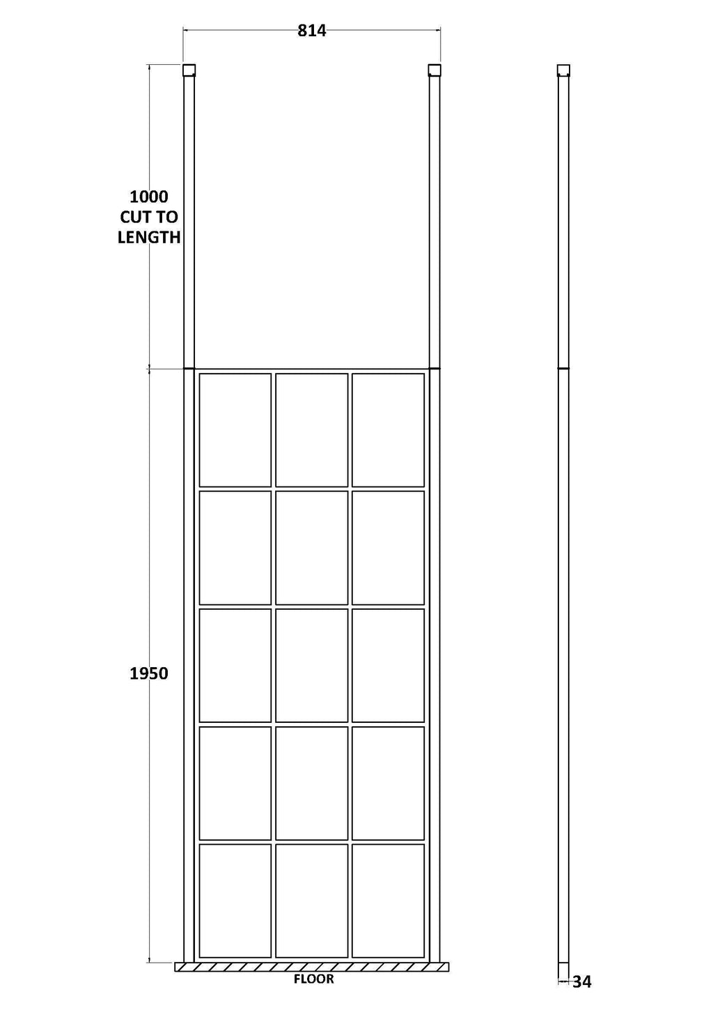 Aspect 8mm Glass Frame Wetroom Panel With Ceiling Posts - Matt Black