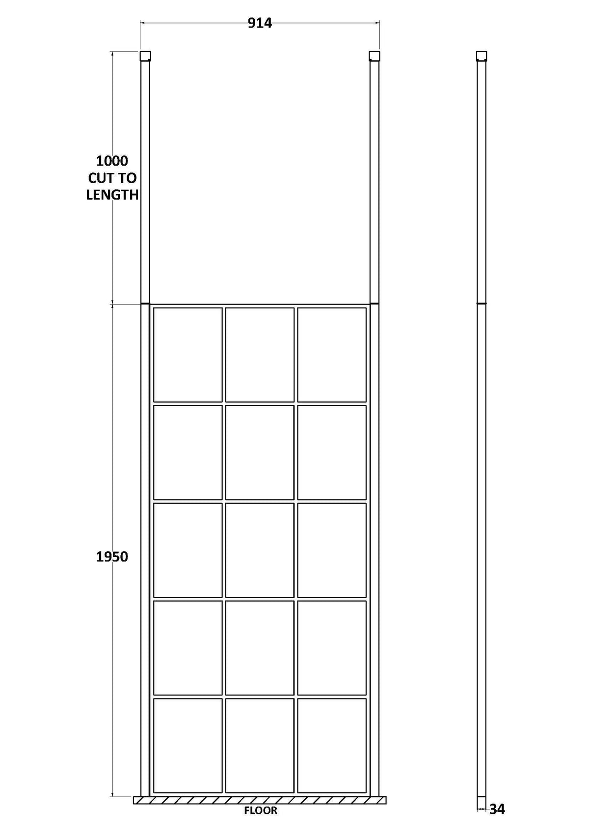 Aspect 8mm Glass Frame Wetroom Panel With Ceiling Posts - Matt Black