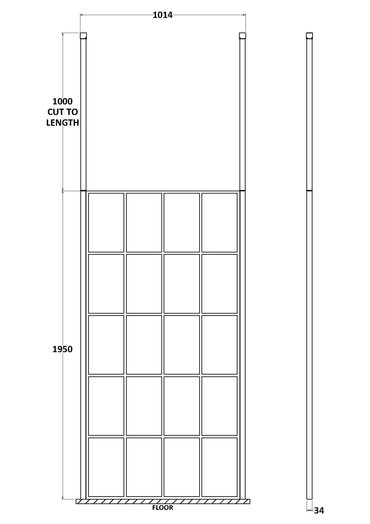 Aspect 8mm Glass Frame Wetroom Panel With Ceiling Posts - Matt Black