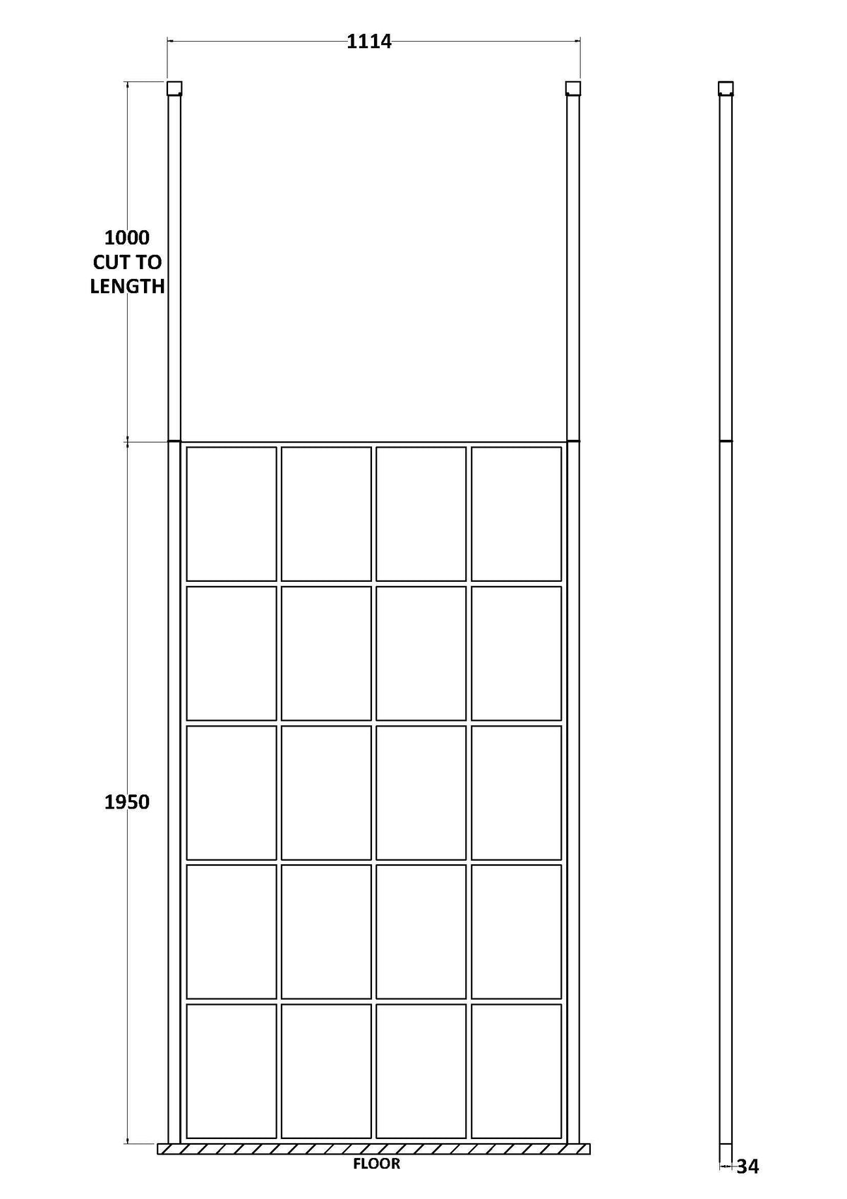 Aspect 8mm Glass Frame Wetroom Panel With Ceiling Posts - Matt Black