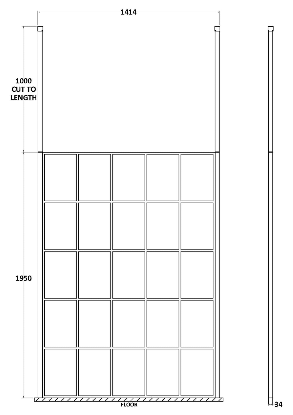 Aspect 8mm Glass Frame Wetroom Panel With Ceiling Posts - Matt Black
