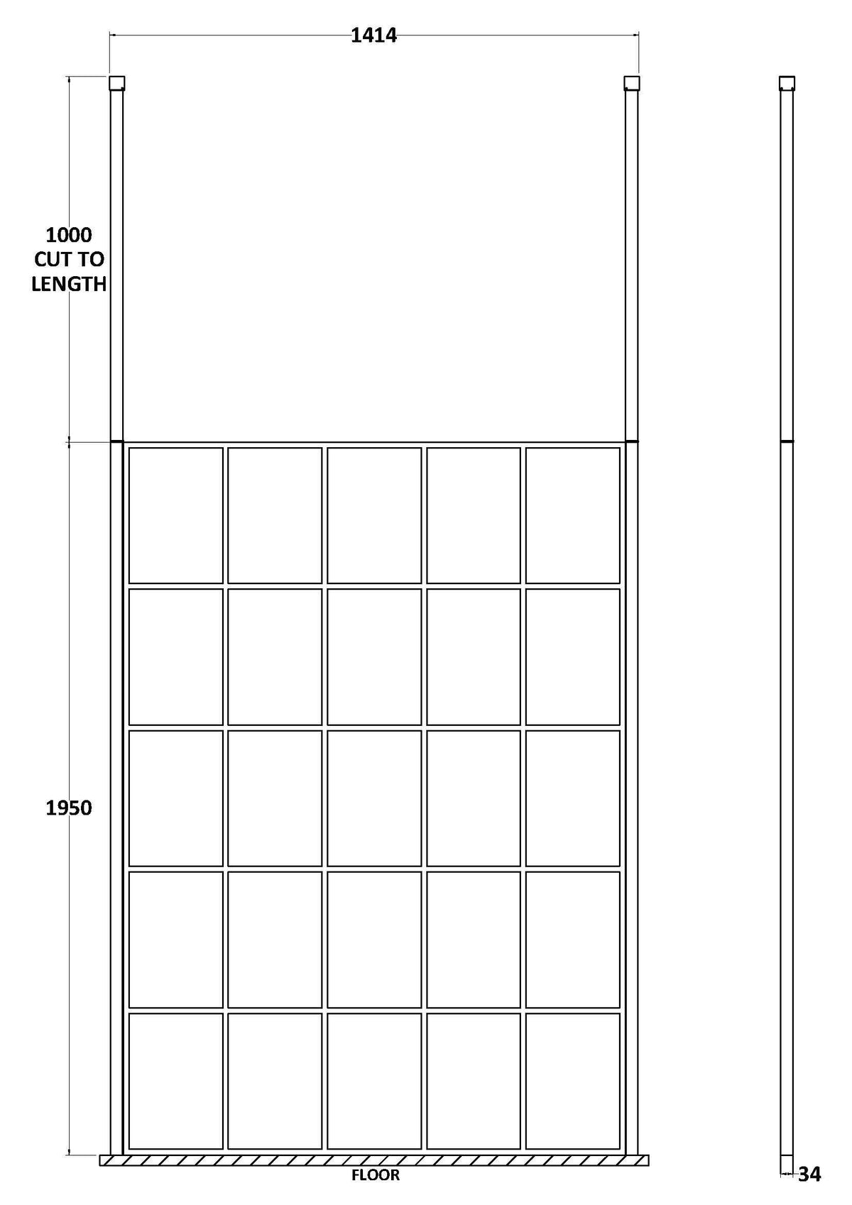Aspect 8mm Glass Frame Wetroom Panel With Ceiling Posts - Matt Black