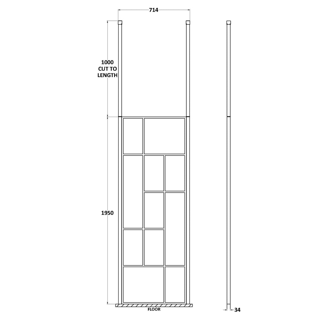 Aspect 8mm Glass Abstract Frame Wetroom Panel With Ceiling Posts - Matt Black