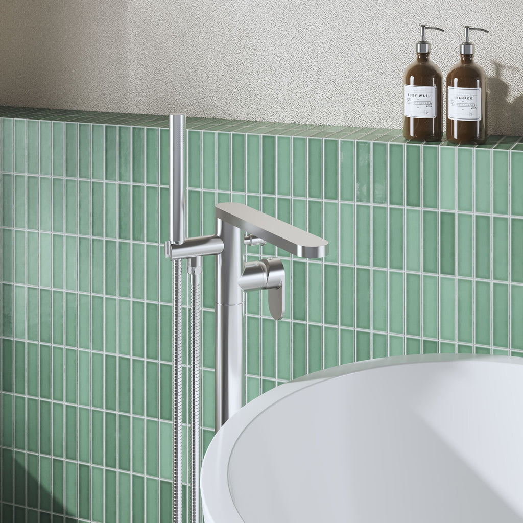 Cove Fluted Floor Mounted Bath Shower Mixer Tap With Handset