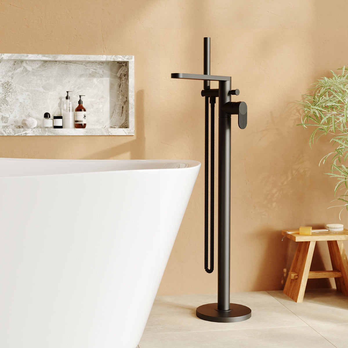 Cove Fluted Floor Mounted Bath Shower Mixer Tap With Handset