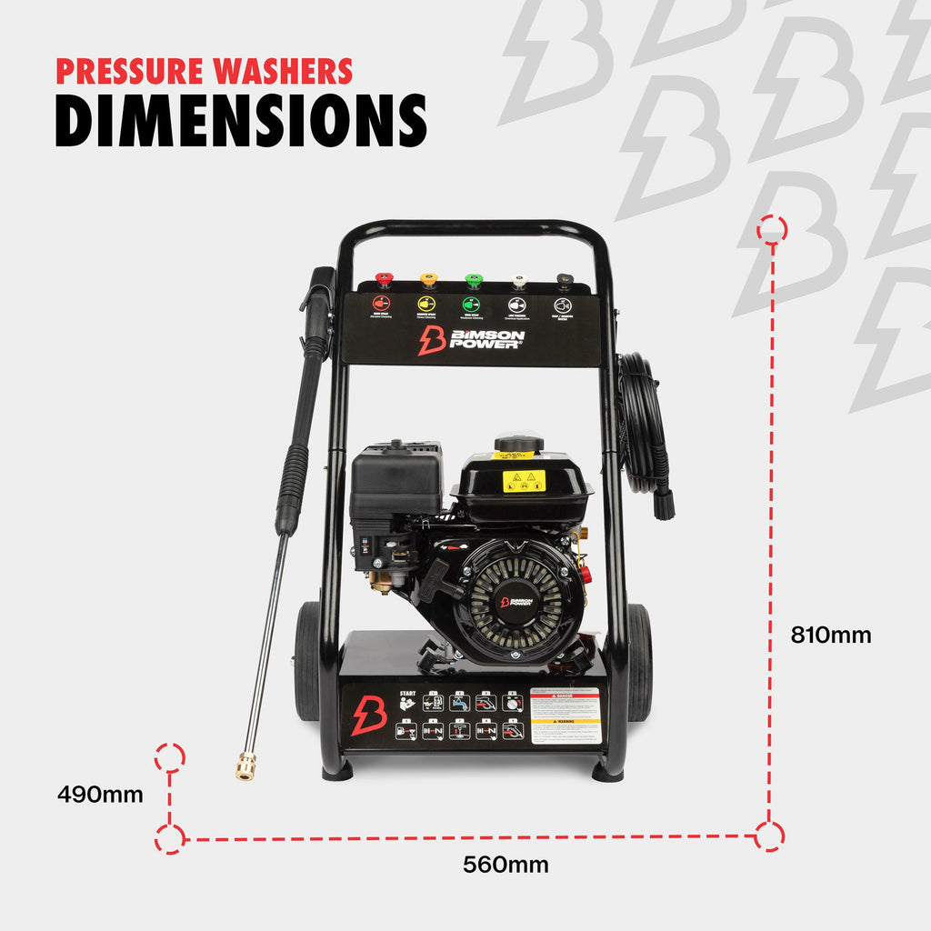 Bimson Power Petrol Pressure Washer 200 Bar (2900 PSI) 9 LPM - 8m hose