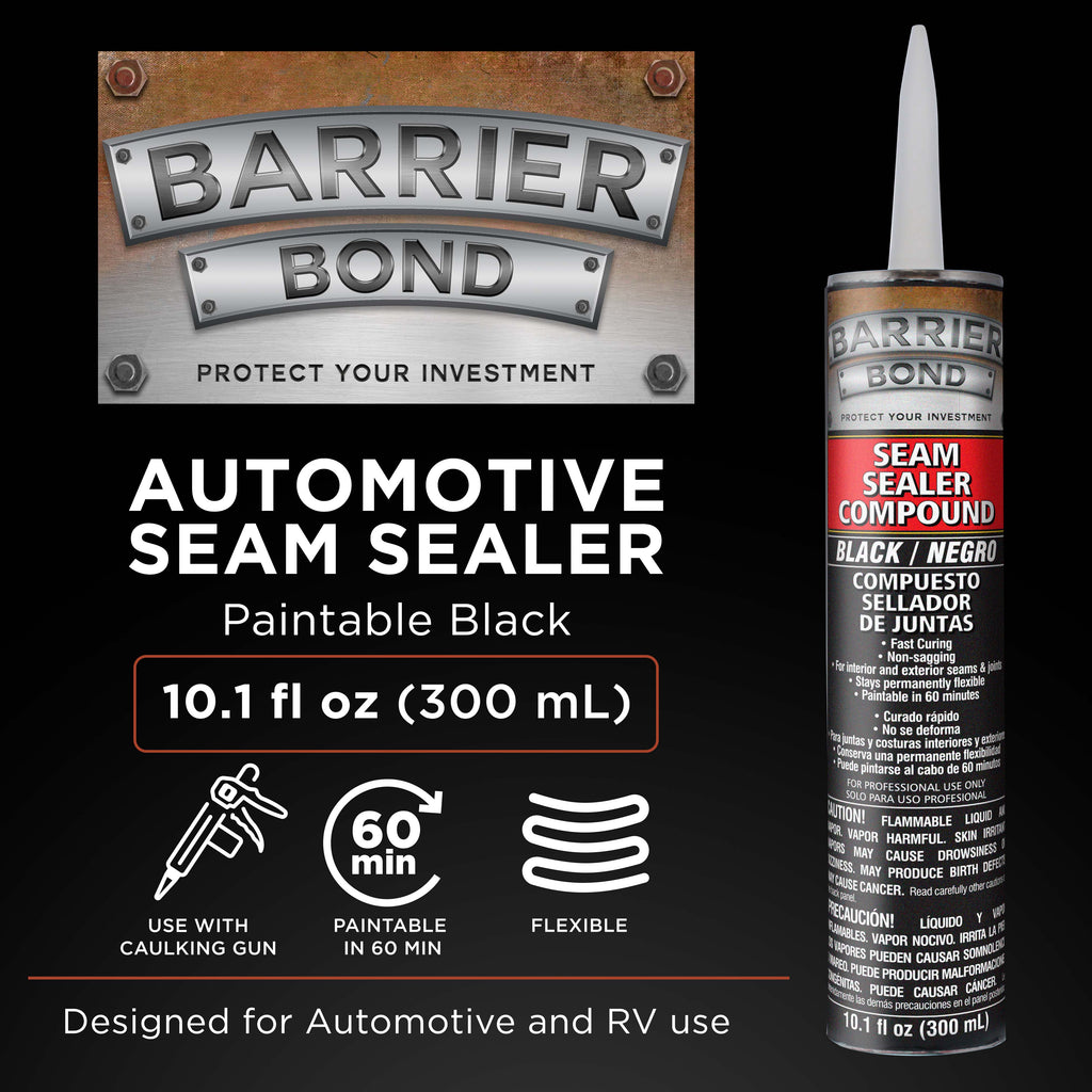 Automotive Seam Sealer, 10.1oz Tube, Black Polyurethane Sealant, Car & Panel Bond