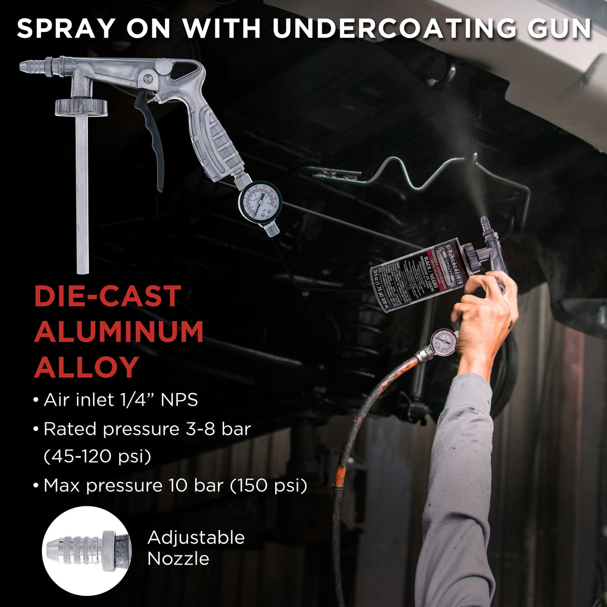 Rubberized Undercoating Sound Deadener Kit, 28oz 4-Pack, Black Spray, Vehicle Undercoating, with Spray Gun