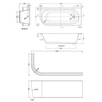 Urban Curved Single Ended Corner Bath With Legs And Panel - 1700mm x 725mm - White