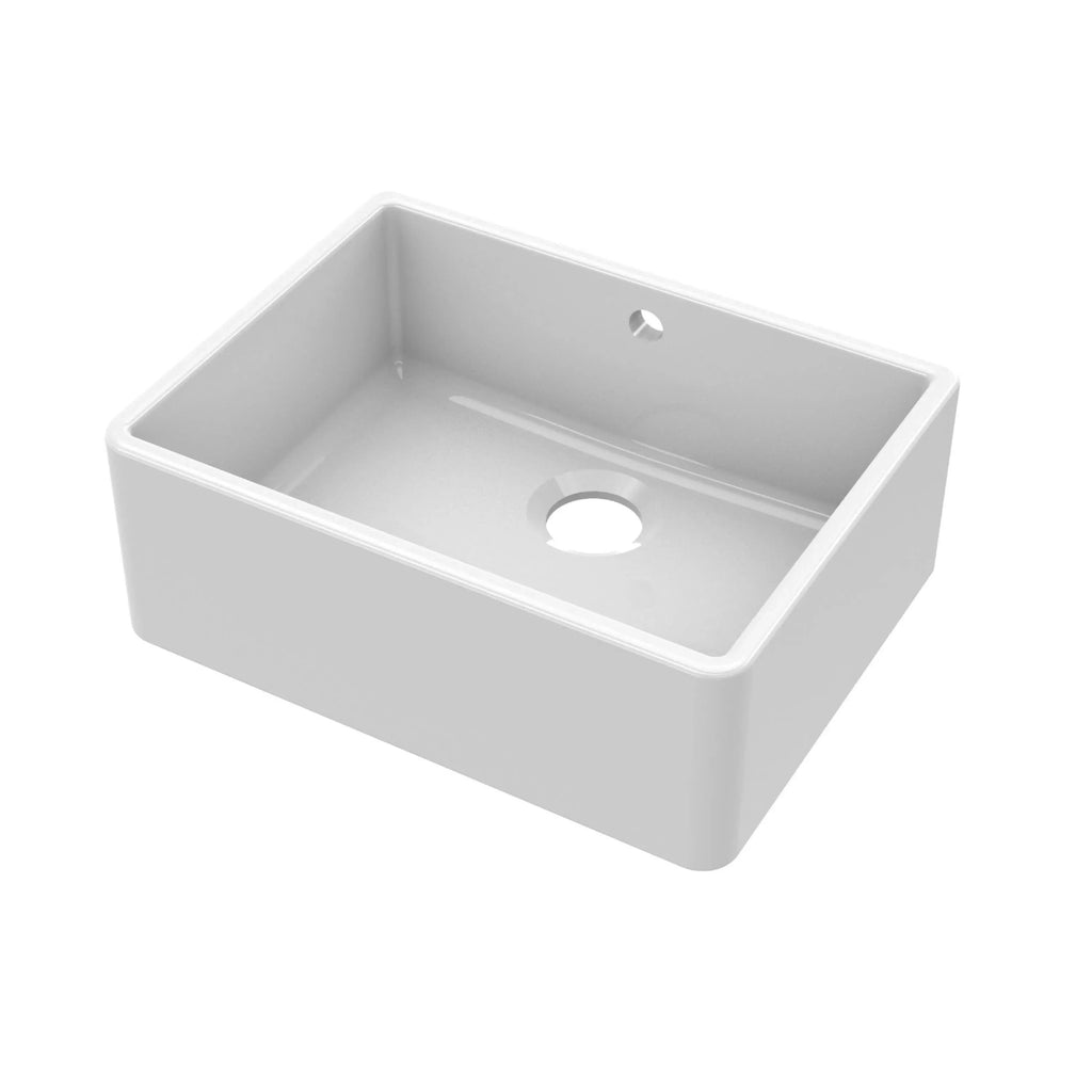 Inspire Single Bowl Butler Sink With Offset Waste And Overflow - White