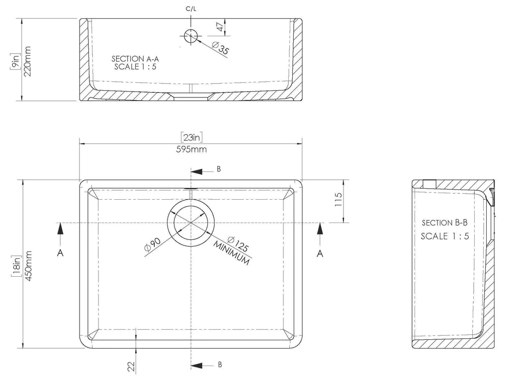 Inspire Single Bowl Butler Sink With Offset Waste And Overflow - White