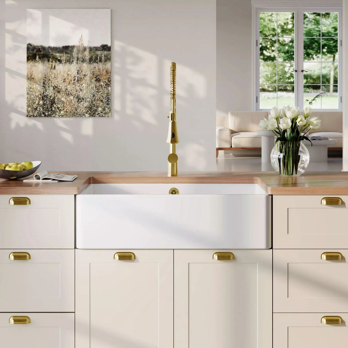 Inspire Single Bowl Butler Sink With Offset Waste And Overflow - White