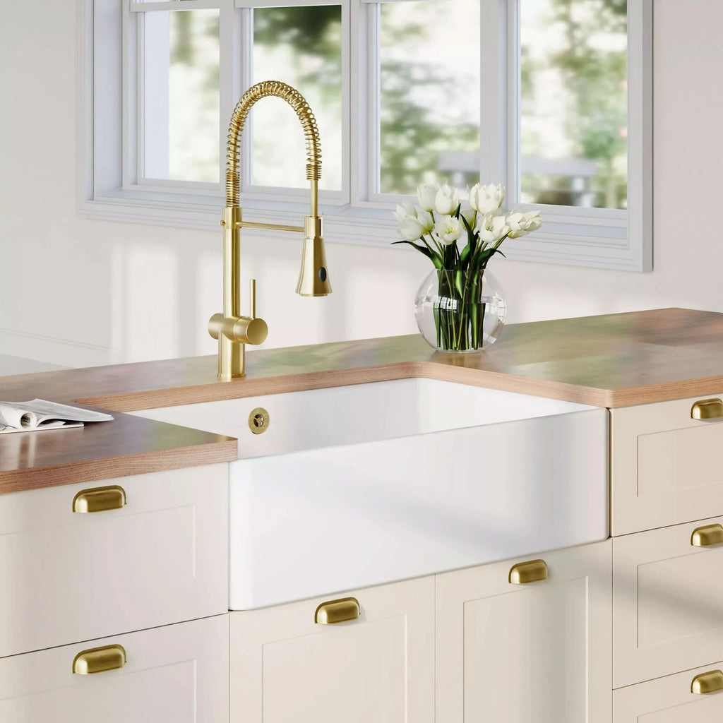 Inspire Single Bowl Butler Sink With Offset Waste And Overflow - White