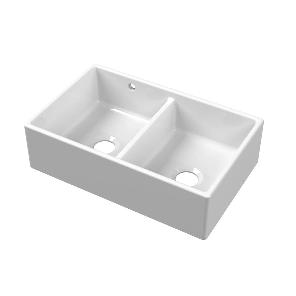 Inspire Double Bowl Butler Sink With Stepped Weir And Overflow - 1 Tap Hole - White