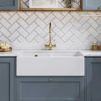Inspire Double Bowl Butler Sink With Stepped Weir And Overflow - 1 Tap Hole - White