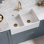 Inspire Double Bowl Butler Sink With Stepped Weir And Overflow - 1 Tap Hole - White