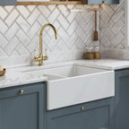 Inspire Double Bowl Butler Sink With Stepped Weir And Overflow - 1 Tap Hole - White
