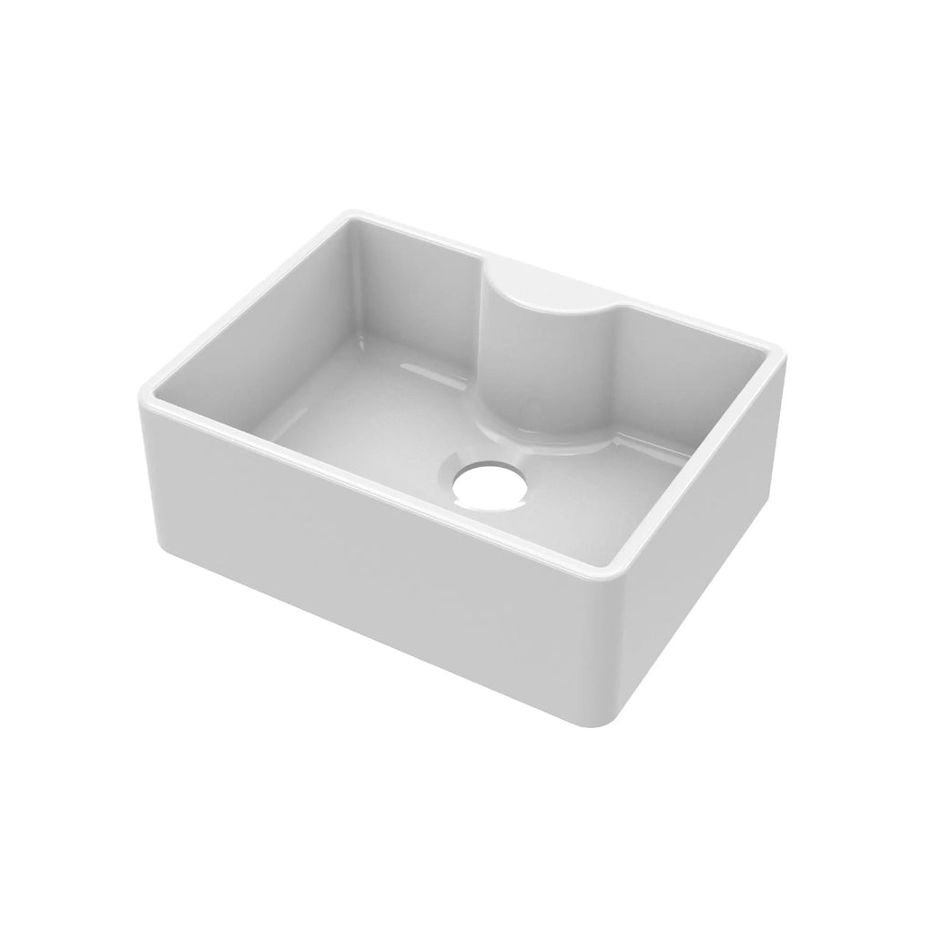 Inspire Single Bowl Butler Sink With Offset Waste And Tap Ledge - White