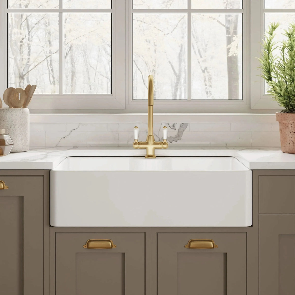 Inspire Single Bowl Butler Sink With Offset Waste And Tap Ledge - White