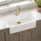 Inspire Single Bowl Butler Sink With Offset Waste And Tap Ledge - White