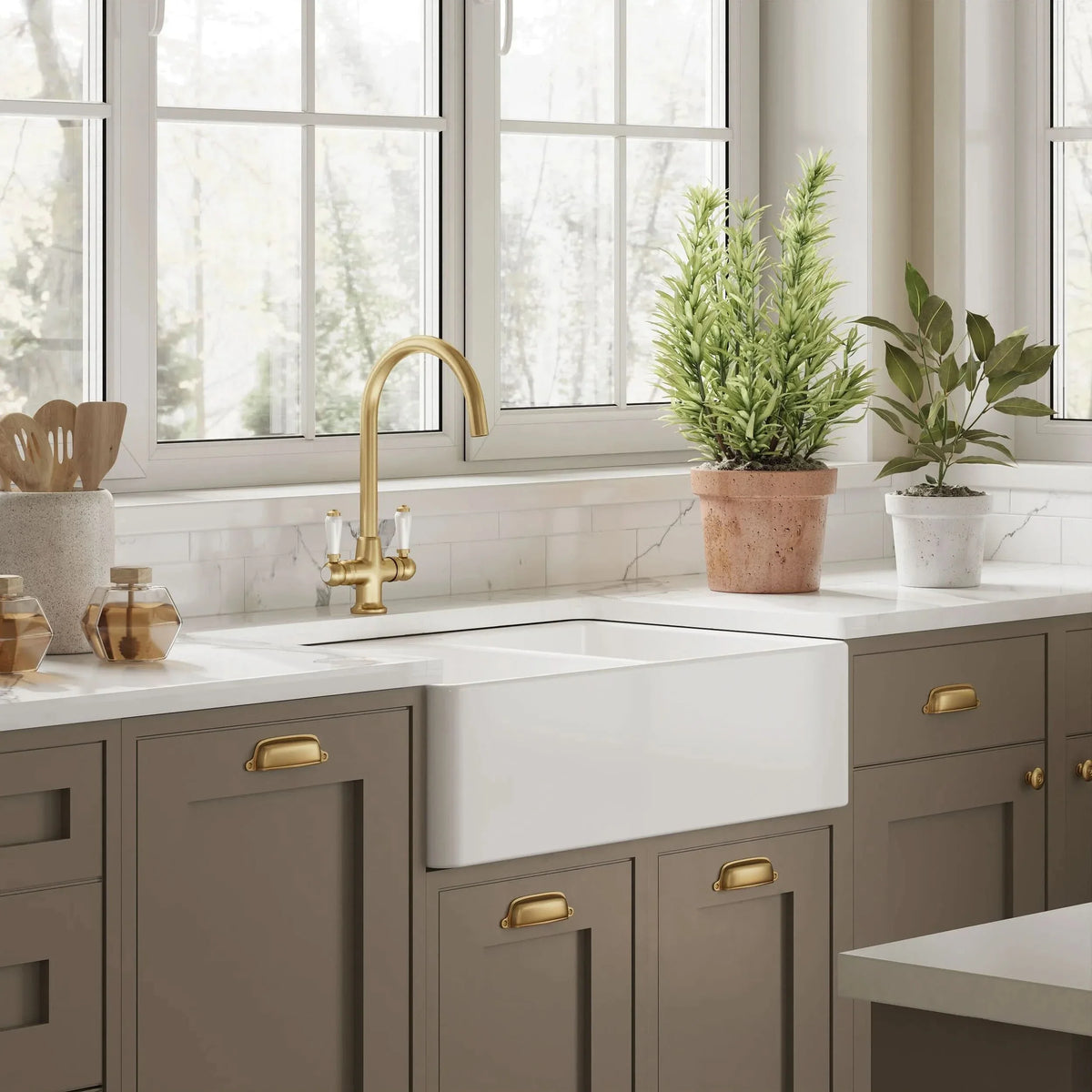 Inspire 795mm Double Bowl Butler Sink With Offset Waste And Full Weir