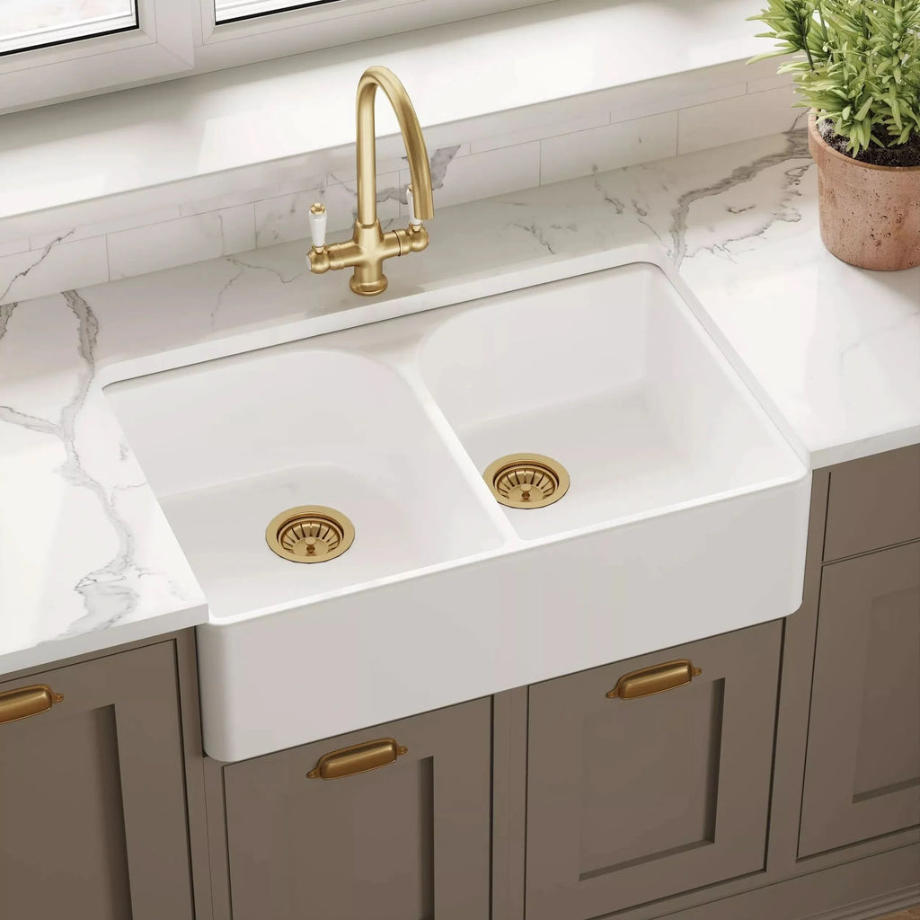 Inspire 795mm Double Bowl Butler Sink With Offset Waste And Full Weir