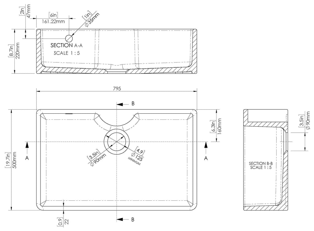 Inspire Single Bowl Butler Sink With Tap Ledge And Overflow - White
