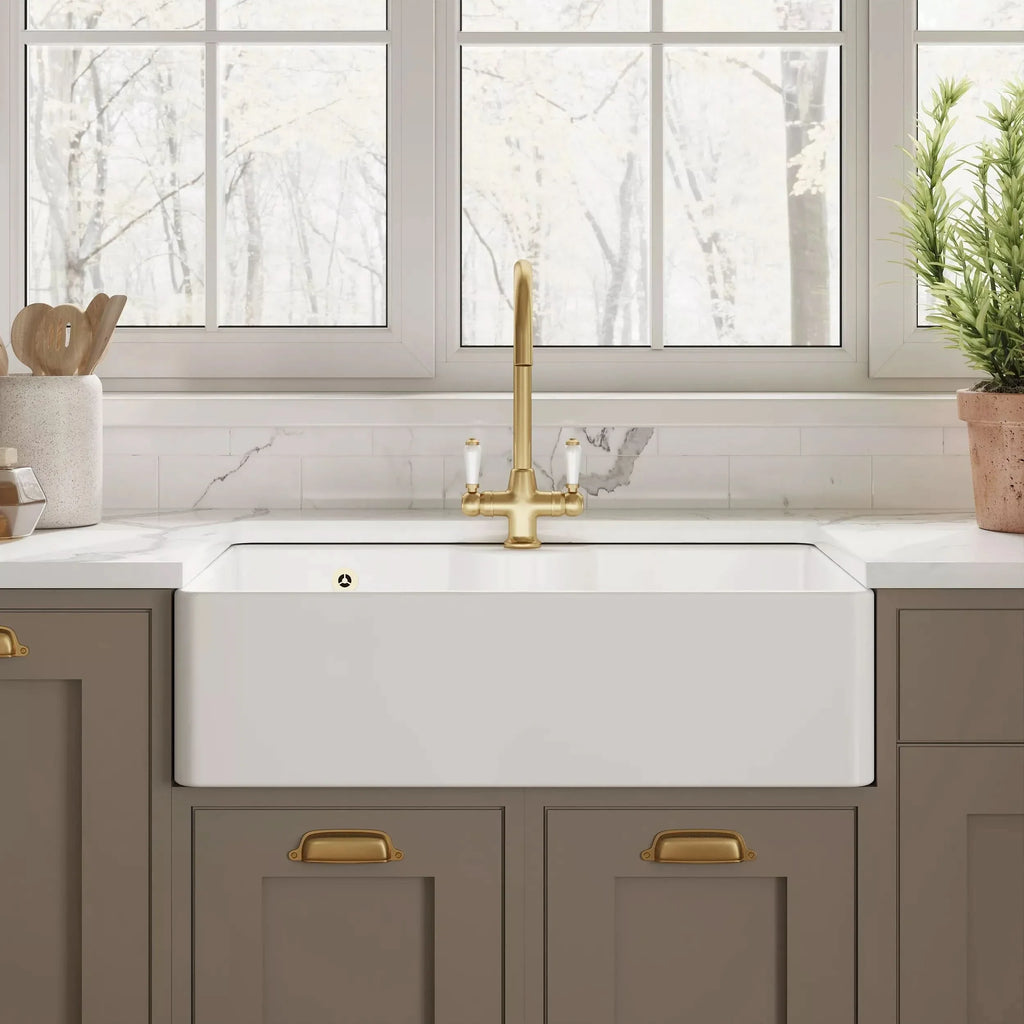 Inspire Single Bowl Butler Sink With Tap Ledge And Overflow - White